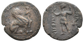 PAMPHYLIA. Perge. (Circa 260-230 BC). Ae.
Obv: Sphinx seated right, wearing kalathos.
Rev: ИANAΨAΣ / ΠPEIIAΣ.
Artemis standing left, holding wreath...