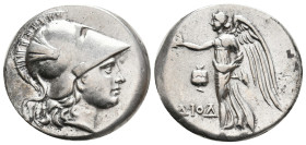PAMPHYLIA. Side. (Circa 205-100 BC). AR Tetradrachm. Diod-, magistrate.
Obv: Helmeted head of Athena right.
Rev: ΔIOΔ.
Nike advancing left, holding...
