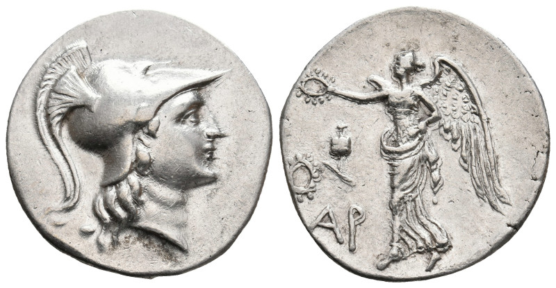 PAMPHYLIA. Side. (Circa 205-100 BC). AR Tetradrachm. Ar-, magistrate.
Obv: Helm...