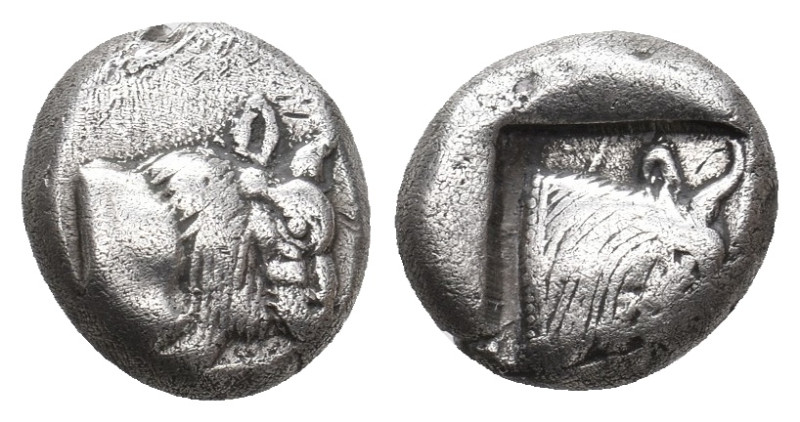 CARIA. Uncertain. AR Diobol (Circa 450-400 BC). AR Diobol.
Obv: Forepart of bul...
