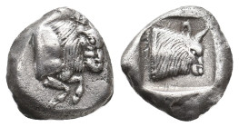 CARIA. Uncertain. AR Diobol (Circa 450-400 BC). AR Diobol.
Obv: Forepart of bull right.
Rev: Forepart of bull right within incuse square.
SNG Ashmo...