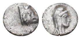 CARIA. Uncertain. (Circa 400-340 BC). AR Hemiobol
Obv: Head of a boar to right.
Rev: Head of Attis to right, wearing Phrygian cap.
Leu Web Auction ...