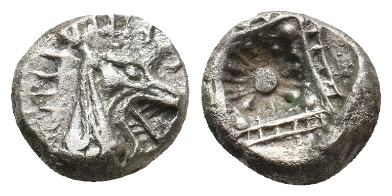 CARIA. Kindya. (Circa 510-480 BC). AR Tetrobol.
Obv: Head of ketos right.
Rev:...