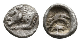 CARIA. Mylasa. (Circa 520-490 BC). AR 1/24 Stater.
Obv: Foepart of lion left.
Rev: Incuse square punch.
Unpublished in the standard references.
Co...