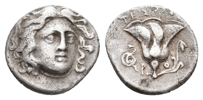 CARIA. Rhodes. (Circa 205-190 BC). AR Drachm. Teisylos, magistrate.
Obv: Head o...