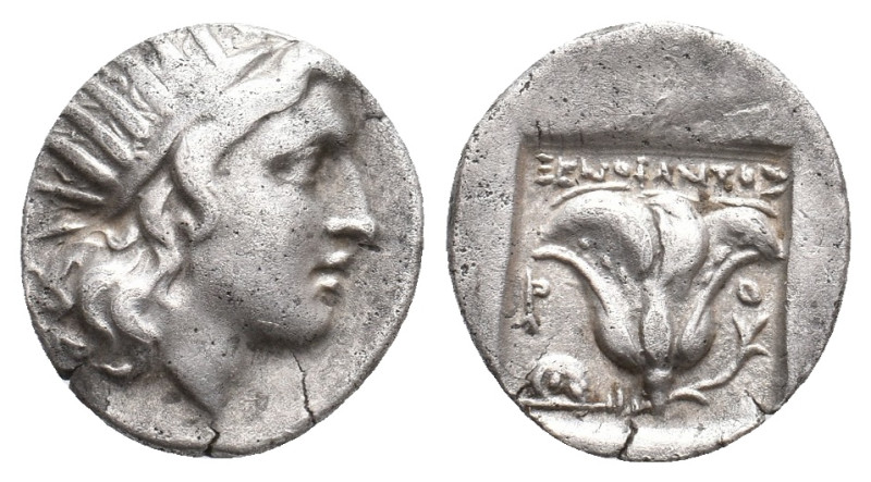 CARIA. Rhodes. (Circa 170-150 BC). AR Drachm. Xenophantos, magistrate.
Obv: Rad...