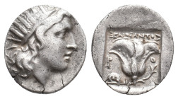 CARIA. Rhodes. (Circa 170-150 BC). AR Drachm. Xenophantos, magistrate.
Obv: Radiate head of Helios right.
Rev: ΞENOΦANTOΣ.
Rose with bud to right w...