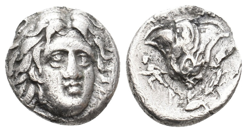 CARIA. Rhodes. Drachm (Circa 150-125 BC). Thrasymenes, magistrate.
Obv: Head of...
