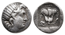 CARIA. Rhodes. (Circa 170-150 BC). Xenophantos, magistrate. AR Drachm.
Obv: Radiate head of Helios right.
Rev: [ΞENO]ΦANT[OΣ].
Rose with bud to rig...