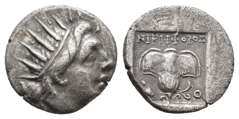 CARIA. Rhodes. (Circa 88-84 BC). Nikephoros, magistrate. AR Drachm.
Obv: Radiat...