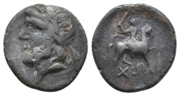 LYCIA. Choma (1st Century BC) Ae.
Obv:Laureate head of Zeus left
Rev: ΧΩ
Rider on galloping horse right, club in raised right hand.
BMC 49,1.
Rar...