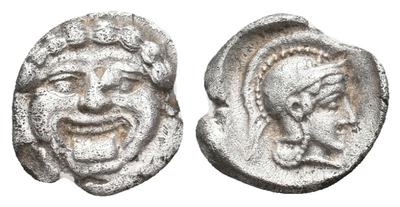 PISIDIA. Selge. (Circa 350-300 BC). AR Obol.
Obv: Facing gorgoneion.
Rev: Helm...