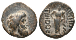 PHRYGIA. Acmoneia. (1st century BC). Ae. Timotheos Menela, magistrate.
Obv: Head of Zeus right, wearing oak wreath.
Rev: AKMONE TIMOΘEOY MENEΛA.
As...