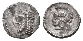 CILICIA. Uncertain. (4th century BC). AR Obol.
Obv: Helmeted head of Ares left.
Rev: Laureate head of Zeus left.
Unpublished in the standard refere...