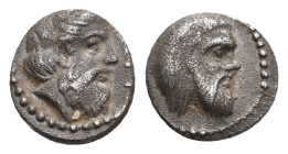 CILICIA. Nagidos. (Circa 400-380 BC). AR Obol.
Obv: Head of Pan right.
Rev: [ΝΑΓΙ].
Head of Dionysos right.
Göktürk 4; SNG BN 16-8; SNG Levante 4....