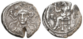 CILICIA. Soloi. Balakros (Satrap of Cilicia, 333-323 BC). AR Stater.
Obv: Baaltars seated left on throne, holding sceptre; grain ear and grape bunch ...
