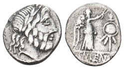 CN. LENTULUS CLODIANU, 88 BC. AR, Quinarius. Rome.
Obv: Laureate head of Jupiter right.
Rev: CN LENT.
Victory standing right, crowning trophy.
Cra...