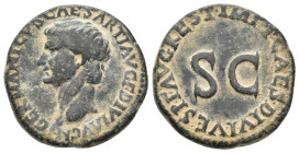 GERMANICUS, Died 19 AD. AE, As. Rome.
Obv: GERMANICVS CAESAR TI AVG F DIVI AVG N.
Bare head, left.
Rev: IMP T CAES DIVI VESP F AVG REST .
Large S ...