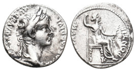 TIBERIUS, 14-37 AD. AR, Denarius, "Tribute Penny" type. Lugdunum (Lyon).
Obv: TI CAESAR DIVI AVG F AVGVSTVS.
Laureate head of Tiberius, right.
Rev:...