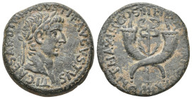 TIBERIUS, 14-37 AD. AE, Dupondius. Commagene.
Obv: TI CAESAR DIVI AVGVSTI F AVGVSTVS.
Laureate head right.
Rev: PONT MAXIM COS III IMP VII TR POT X...