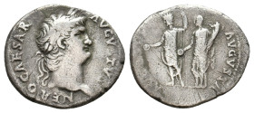NERO, 54-68 AD. AR, Denarius. Rome.
Obv: NERO CAESAR AVGVSTVS.
Laureate head right.
Rev: [AVGVSTVS] AVGVSTA.
Nero standing left, radiate and togat...