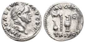 VESPASIAN, 69-79 AD. AR, Denarius. Rome.
Obv: IMP CAES VESP AVG P M.
Laureate head of Vespasian, right.
Rev: AVGVR / TRI POT.
Emblems of the potif...