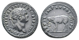 TITUS, 79-81 AD. AE (Bronze in Denarius mold). Rome.
Obv: IMP TITVS CAES VESPASIAN AVG P M.
Laureate head of Titus, right.
Rev: TR P IX IMP XV COS ...