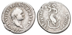 TITUS, 79-81 AD. AR, Denarius. Rome.
Obv: IMP TITVS CAES VESPASIAN AVG P M.
Laureate head of Titus, right.
Rev: TR P IX IMP XV COS VIII P P.
Dolph...