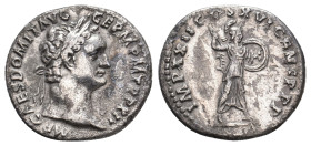 DOMITIAN, 81-96 AD. AR, Denarius. Rome.
Obv: IMP CAES DOMIT AVG GERM P M TR P XII.
Laureate head of Domitian, right.
Rev: IMP XXII COS XVI CENS P P...