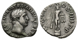 TRAJAN, 98-117 AD. AR, Denarius. Rome.
Obv: IMP CAES NERVA TRAIAN AVG GERM.
Laureate head of Trajan, right.
Rev: P M TR P COS IIII P P.
Hercules s...