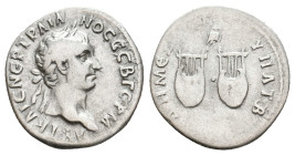 TRAJAN, 98-117 AD. AR, Drachm. Lycia.
Obv: AYT KAIC NER TRAIANOC CEB GERM.
Laureate head right.
Rev: DHM EX YPAT B.
Two lyres with owl above.
SNG...