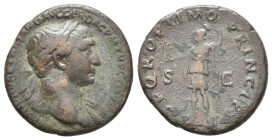 TRAJAN, 98-117 AD. AE. Rome.
Obv: IMP CAES NERVAE TRAIANO AVG GER DAC P M TR P COS V P P.
Laureate bust right, wearing aegis.
Rev: SPQR OPTIMO PRIN...