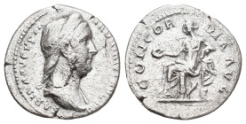 SABINA Augusta, 128-137 AD. AR, Denarius. Rome.
Obv: SABINA AVGVSTA HADRIANI AVG P P.
Draped bust of Sabina, right.
Rev: CONCORDIA AVG.
Concordia ...