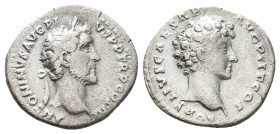 ANTONINUS PIUS with MARCUS AURELIUS As Caesar, 138-161 AD. AR, Denarius. Rome.
Obv: ANTONINVS AVG PIVS P P TR P COS III.
Laureate head of Antoninus ...