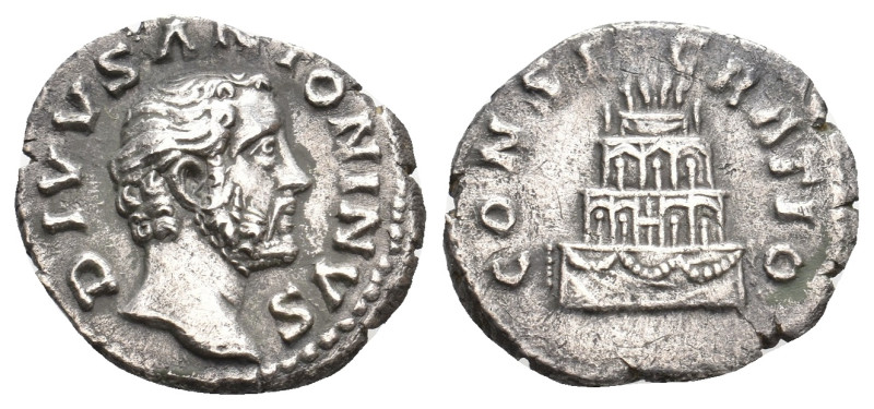 ANTONINUS PIUS, 138-161 AD. AR, Denarius. Rome.
Obv: DIVVS ANTONINVS.
Bare hea...