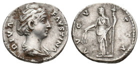 DIVA FAUSTINA I, Died 140/1 AD. AR, Denarius. Rome.
Obv: DIVA FAVSTINA.
Draped bust of Faustina, right.
Rev: AVGVSTA.
Ceres, veiled, standing left...