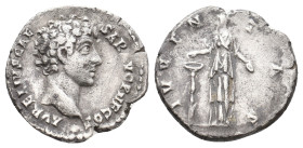 MARCUS AURELIUS Caesar, 139-161 AD. AR, Denarius. Rome.
Obv: AVRELIVS CAESAR AVG PII F COS.
Bareheaded and draped bust of Marcus Aurelius, right.
R...