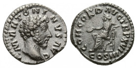 MARCUS AURELIUS, 161-180 AD. AR, Denarius. Rome.
Obv: IMP M ANTONINVS AVG.
Bare head of Marcus Aurelius, right.
Rev: CONCORD AVG TR P XVII.
Concor...