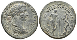 TROAS. Pionia. Caracalla, 198-217 AD. Aur. Bassos, strategos, magistrate. AE medallion.
Obv: AV KAI MAP AVPHΛΙΟC ANTΩNƐINOC.
Laureate and draped bea...