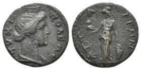 MYSIA, Attaea. Pseudo-autonomous, circa 138-147 AD. AE.
Obv: ΤVΧΗ ΠΟΛΕΩϹ.
Draped bust of the Tyche wearing kalathos, right.
Rev: ΑΤΤΑΙΤΩΝ.
Athena ...