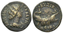 MYSIA, Cyzicus. Faustina II Augusta, 147-175 AD. AE.
Obv: ΦΑVϹΤƐΙΝΑ ϹƐΒΑϹΤΗ.
Draped bust of Faustina II, right.
Rev: ΚVΖΙΚΗΝ ΝƐΟΚΟ.
Galley with ro...