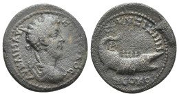 MYSIA, Cyzicus. Commodus, 177-192 AD. AE.
Obv: ΑV ΚΑΙ Μ ΑVΡ ΚΟΜΜΟΔΟС.
Laureate, draped and cuirassed bust of Commodus, right.
Rev: ΚVΖΙΚΗΝΩΝ ΝЄΟΚΟ....