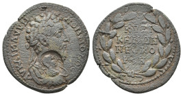 MYSIA. Cyzicus. Commodus (177-192). Ae.
Obv: ΑV ΚΑΙ Μ ΑVΡΗ ΚΟΜΜΟΔΟϹ.
Laureate, draped and cuirassed bust of Commodus, right; cmk: male bust.
Rev: Κ...