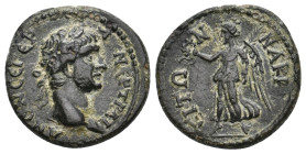 LYDIA, Nakrasa. Trajan, 98-117 AD. AE.
Obv: AY NEP TPAIANON CE ΓEP.
Laureate head of Trajan, right.
Rev: NAKPACITΩN.
Nike advancing left with wrea...