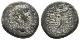 PHRYGIA, Apameia. Nero, 54-68 AD. AE Koinon. M. Vettius Nigrus, magistrate.
Obv: ΝΕΡΩΝ ΣΕΒΑΣΤΟΣ.
Bare head of Nero, right.
Rev: ΕΠΙ Μ OYETTIOY NIΓP...