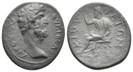 PHRYGIA, Cibyra. L. Aelius. Caesar, 136-138 AD. AE
Obv: Bare head of Aelius, right.
Rev: ΚΙΒΥΡΑΤΩΝ.
Zeus seated left, holding sceptre.
RPC Online,...