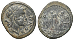 PHRYGIA, Docimeum. Pseudo-autonomous, circa 2nd century AD. AE.
Obv: ΔΗΜOC.
Laureate head of Demos, right.
Rev: ΔΟΚΙΜЄΩΝ.
Three Graces (Charites),...