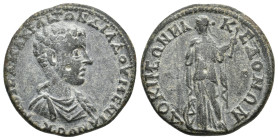 PHRYGIA, Docimeum. Diadumenian as Caesar, 217-218 AD. AE.
Obv: M OΠEΛ MAKΡ ANTΩN ΔIAΔOVMENIANOC K.
Bare-headed, draped, cuirassed bust of Diadumenia...