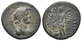 PHRYGIA, Laodicea ad Lycum. Pseudo-autonomous. Time of Titus, 69-79 AD. AE.
Obv: ΔΗΜΟϹ.
Diademed bust of Demos, right.
Rev: […] ΛΑΟΔΙΚƐΩΝ.
Male fi...