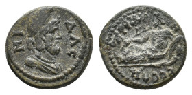 PHRYGIA, Prymnessos. Pseudo-autonomous. Time of the Antonines, 138-193 AD. AE.
Obv: MIΔΑC.
Draped bust of Midas; wearing Phrygian cap and necklace, ...